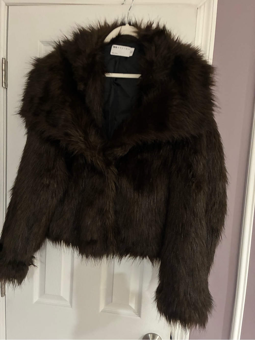 ASOS Dark Brown Faux Fur Teddy Jacket with Oversized Collar